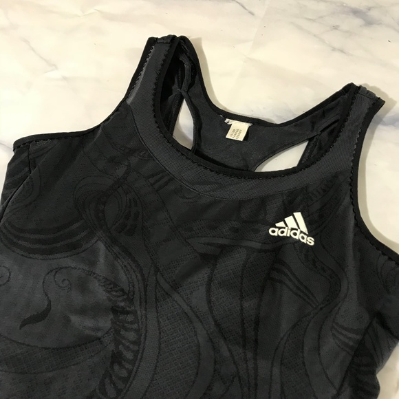 Adidas Black Swirl Print Tank Top w/ Built in Bra - Picture 3 of 8